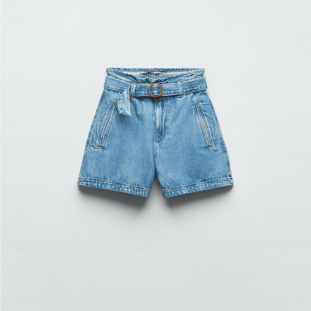 Zara Paperbag Waist Denim Shorts